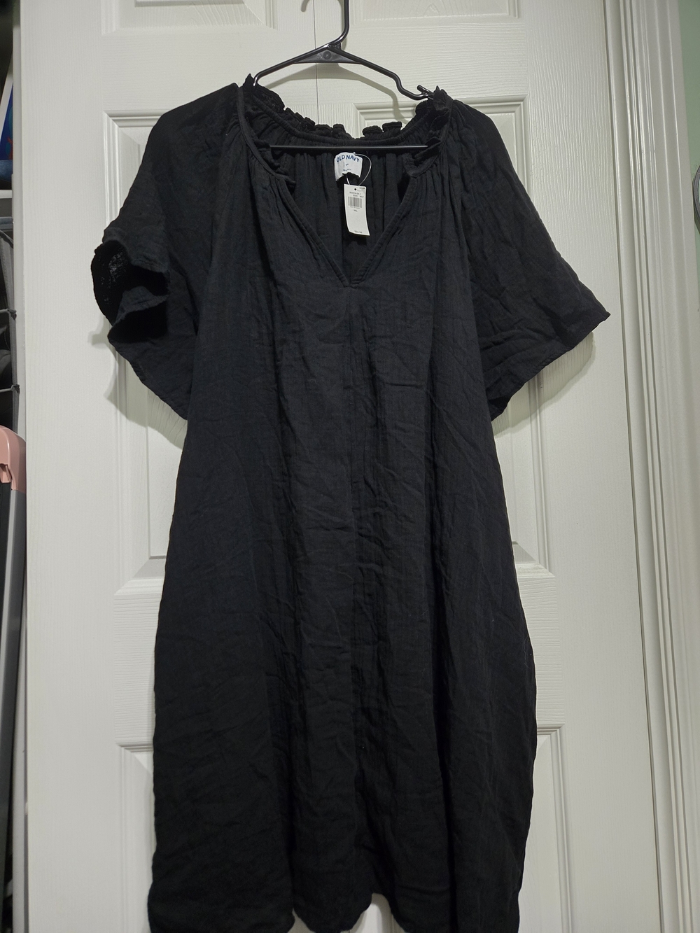 Old Navy Black Linen Blend Short-Sleeve Dress XXL